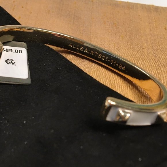 ALLSAINTS Enamel Studded Cuff Bracelet In White + Gold One Size Brand New NWT - Picture 8 of 12